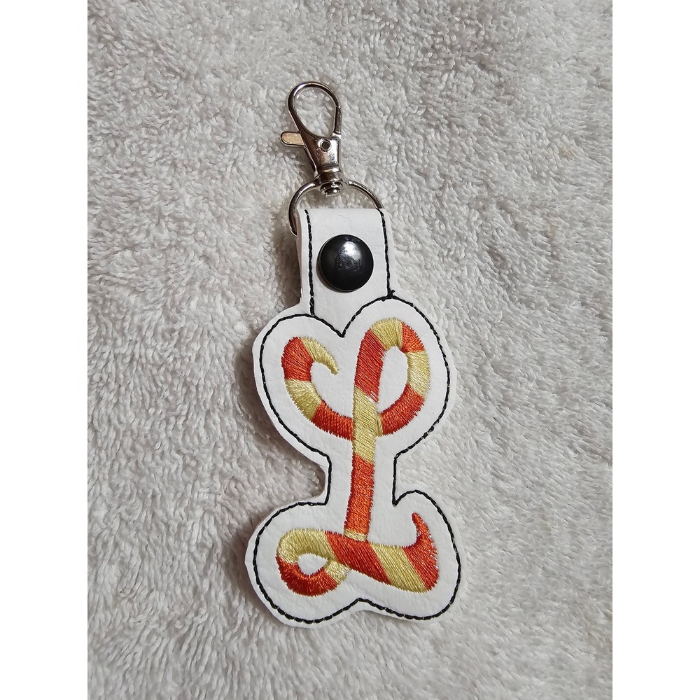 Candy Cane Initial L Keychain Embroidered Holiday Christmas Gift Bag Charm‎